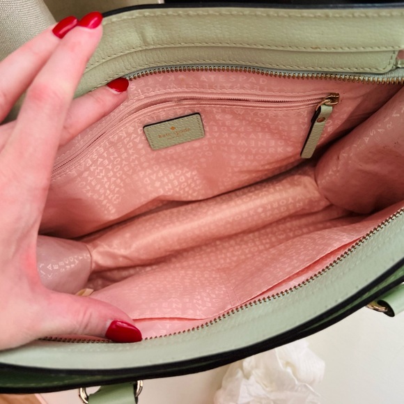KATE SPADE New York Misty Mint w/Pink Lining Framed Leather Hand Bag Satchel - Picture 4 of 5